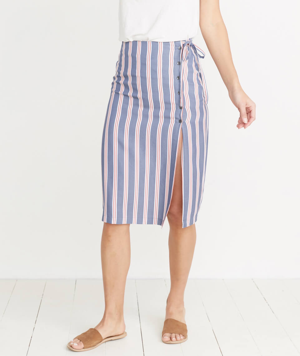 Layla Wrap Skirt Cream/Red Multi Stripe