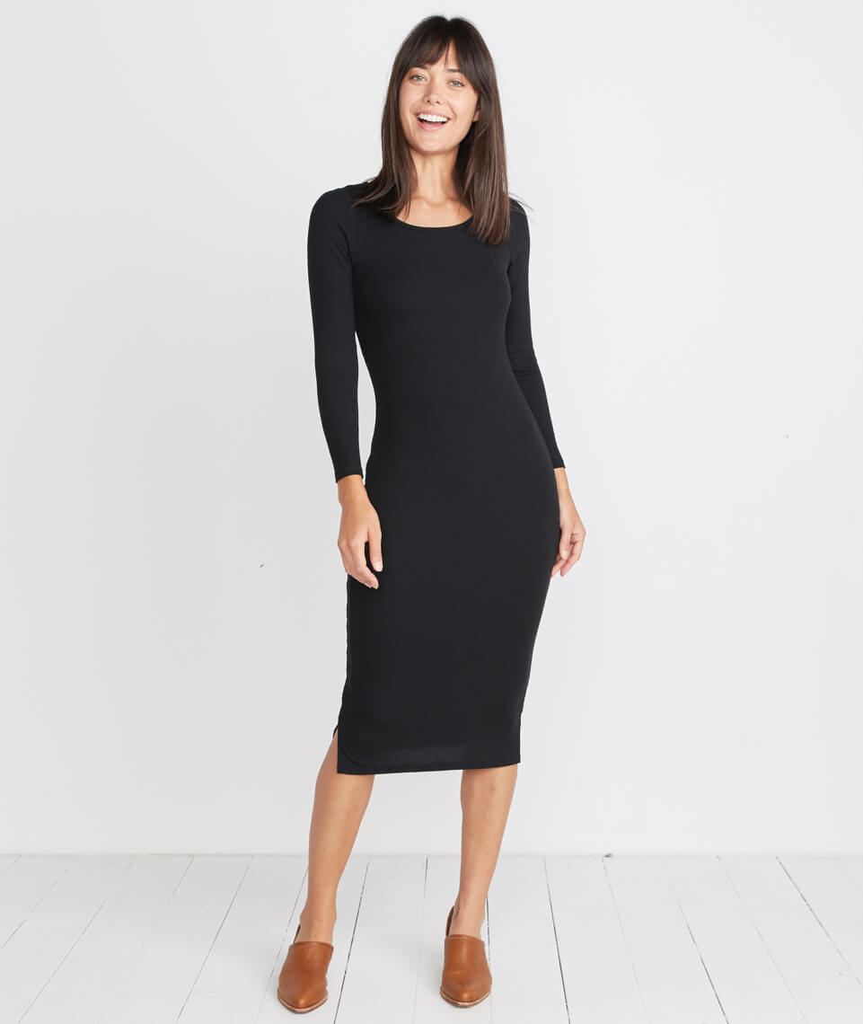 Longsleeve Lexi Midi Dress Black Rib