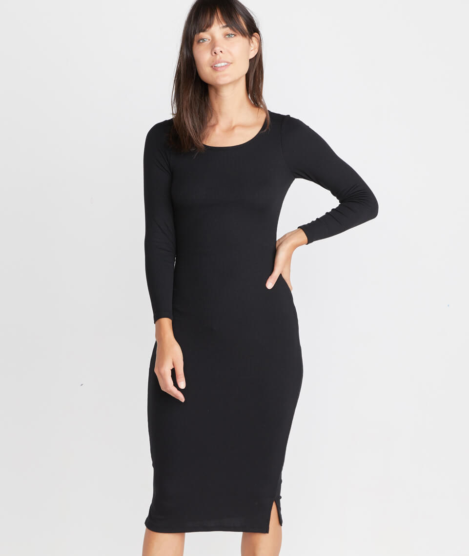 Longsleeve Lexi Midi Dress Black Rib