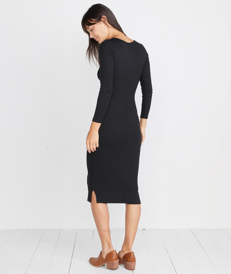 Longsleeve Lexi Midi Dress Black Rib