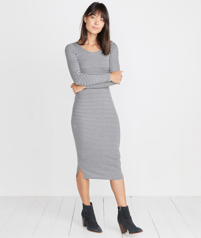 Longsleeve Lexi Midi Dress in Grey/White Stripe – Marine Layer