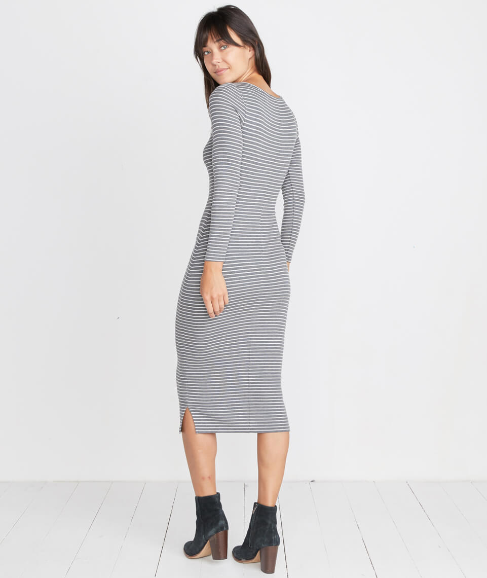 Longsleeve Lexi Midi Dress Grey/White Stripe