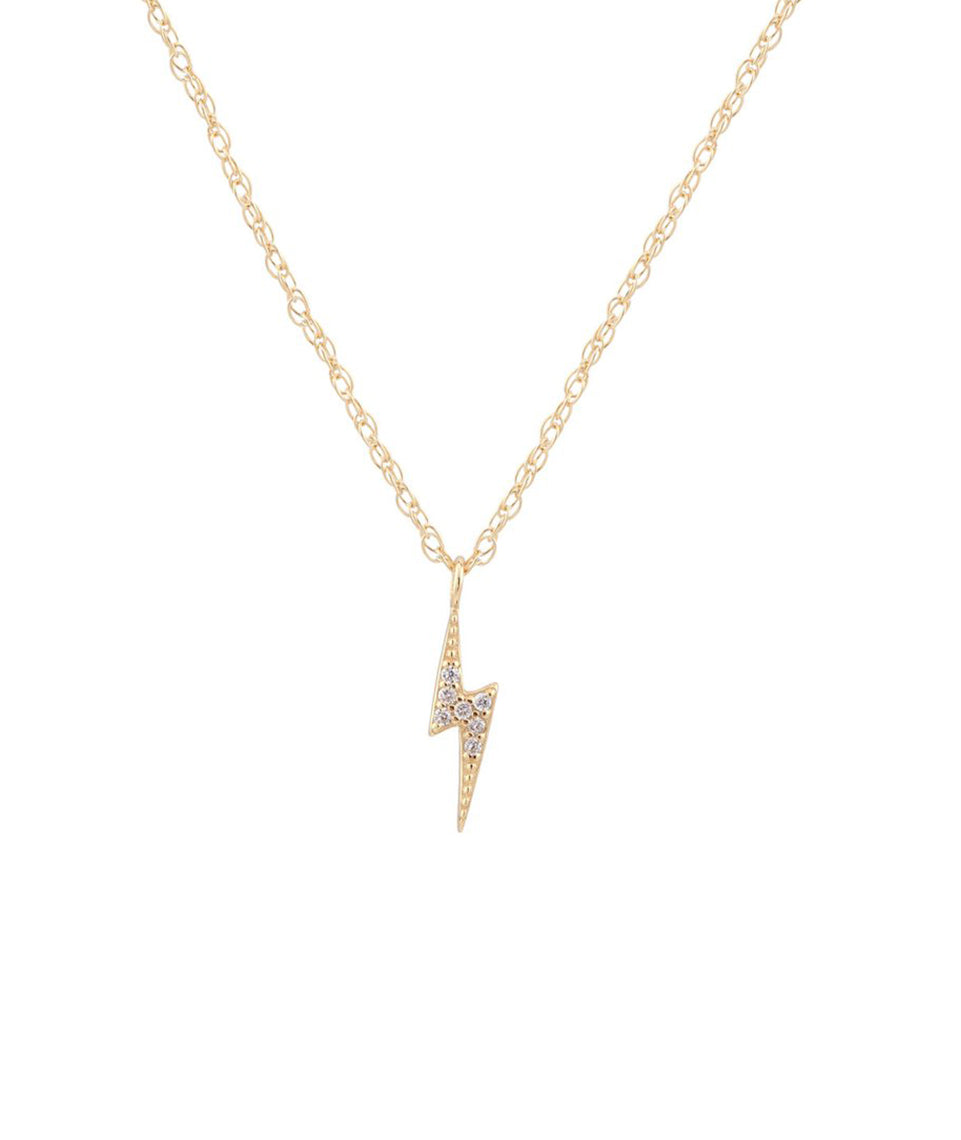 Kris Nations Lightning Bolt Pave Charm Necklace in Gold