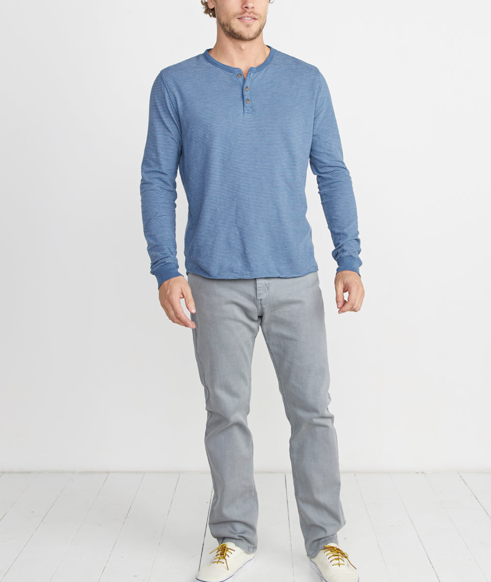 Lightweight Henley Vintage Indigo Stripe