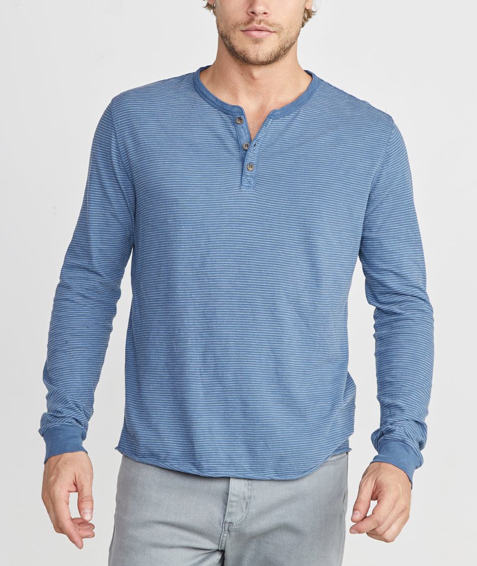 Lightweight Henley Vintage Indigo Stripe