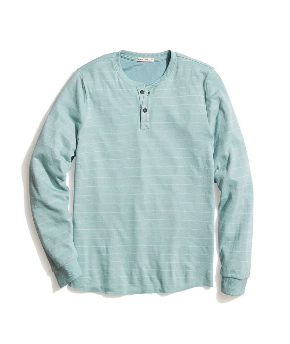 Double Knit Henley Blue Surf/White Stripe