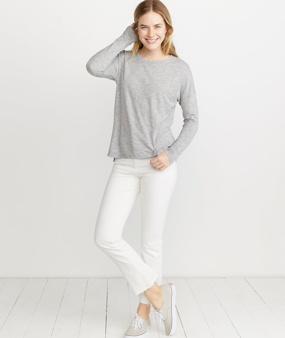 Mona Long Sleeve Crew Thin Grey/White Stripe