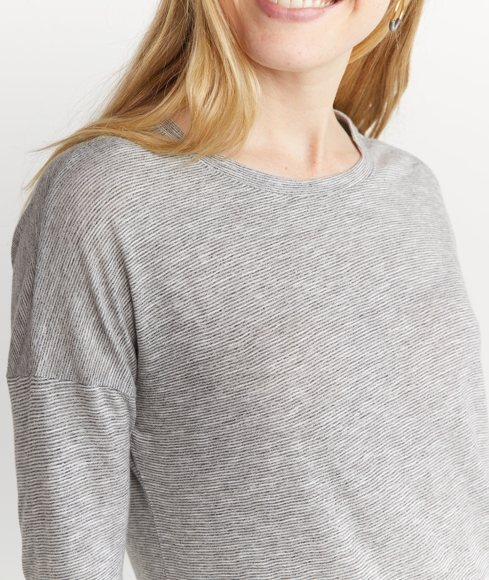 Mona Long Sleeve Crew Thin Grey/White Stripe