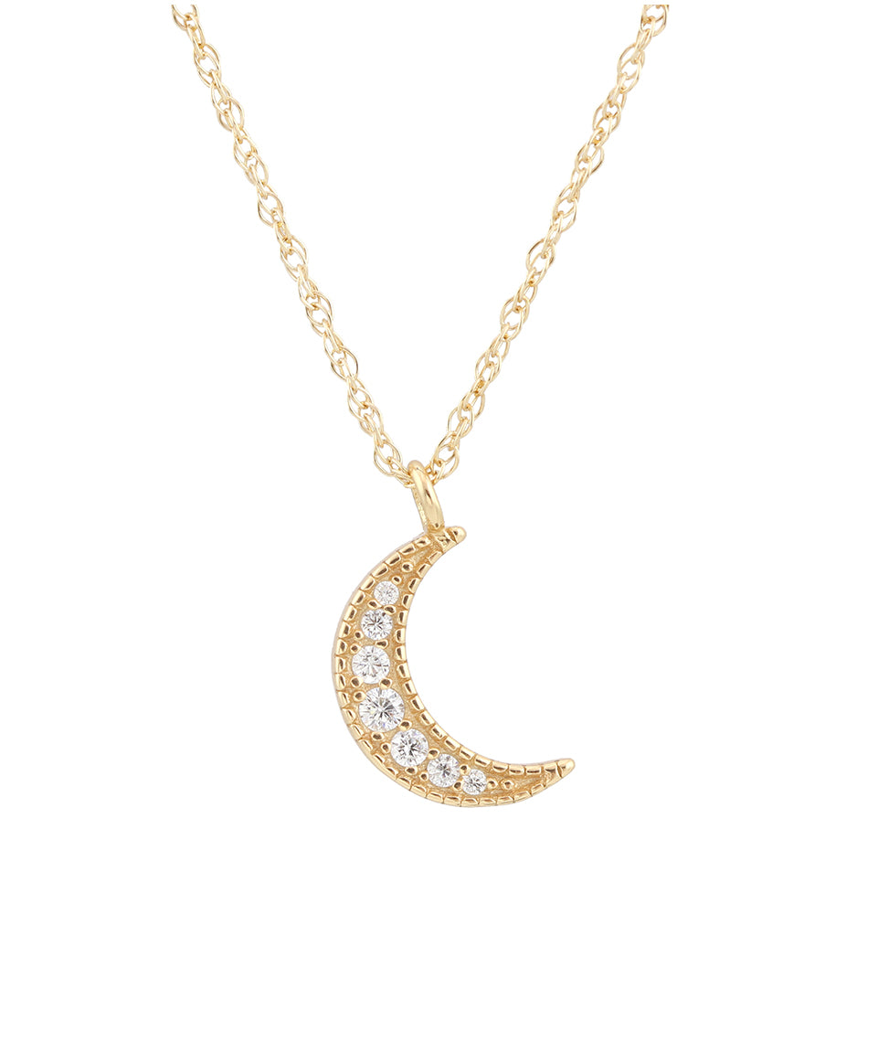 Kris Nations Crescent Moon Pave Charm Necklace in Gold