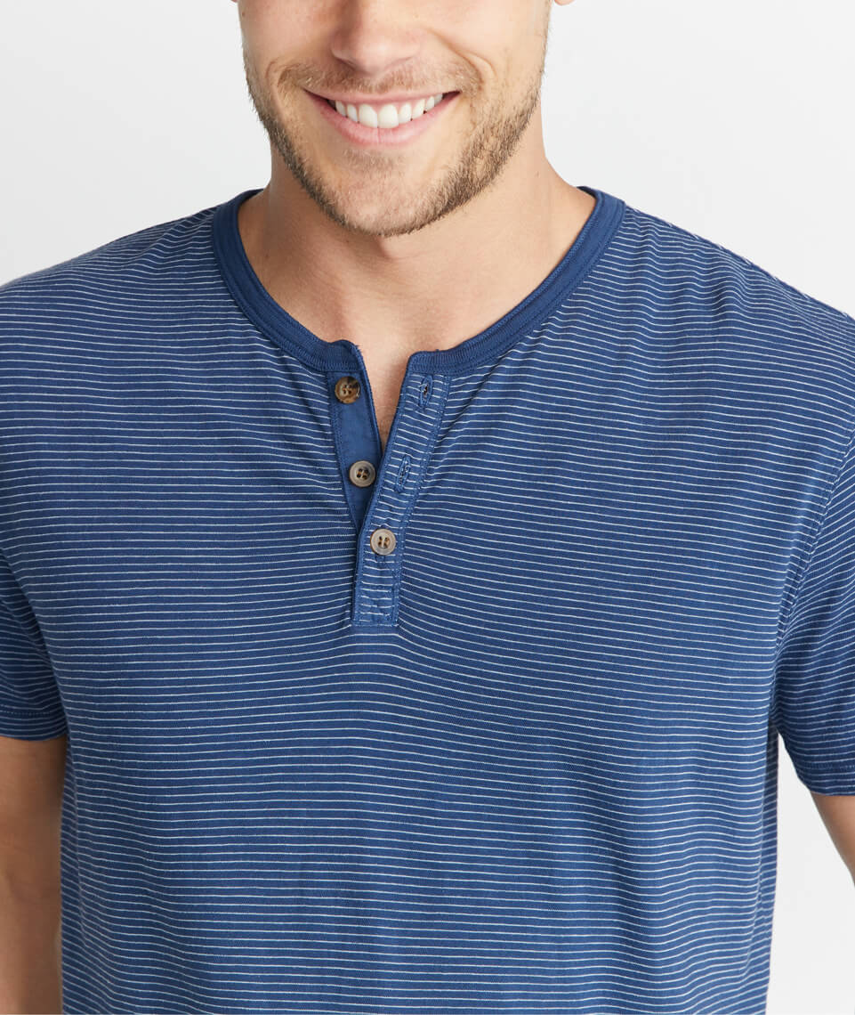 Short Sleeve Henley Blue Stripe