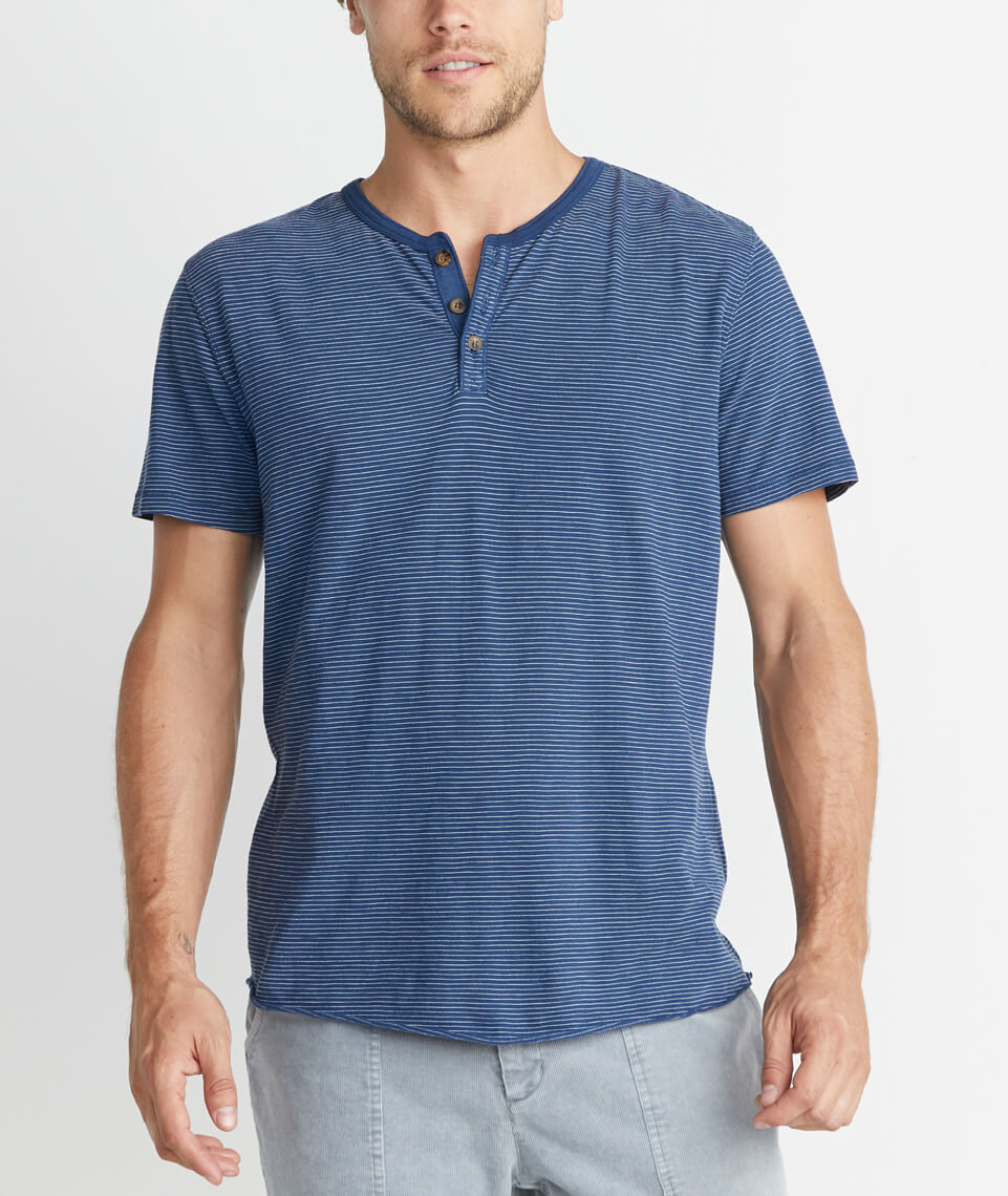 Short Sleeve Henley Blue Stripe