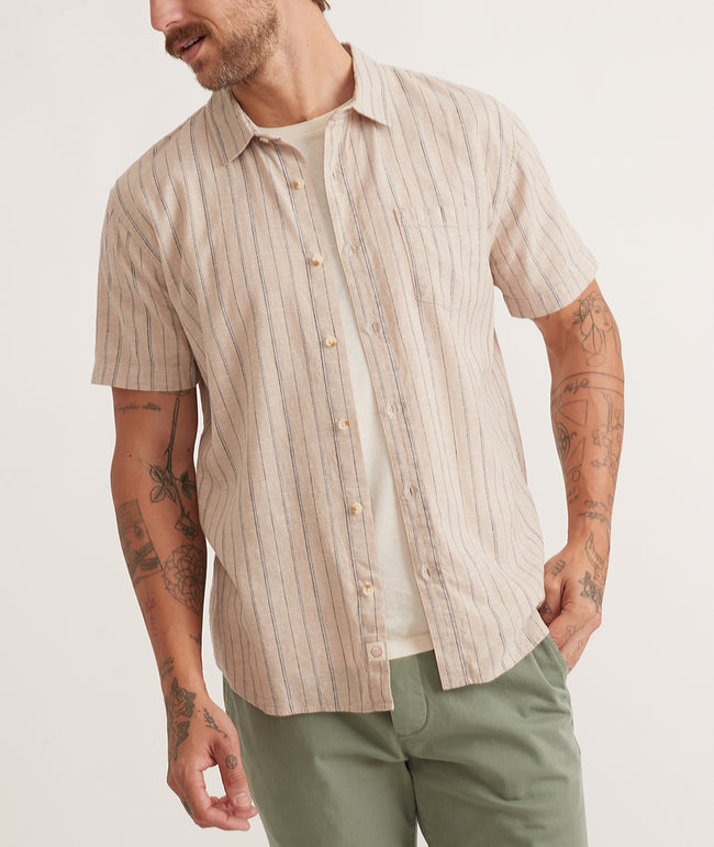 Hemp TENCEL™ Shirt in Khaki/Navy Stripe