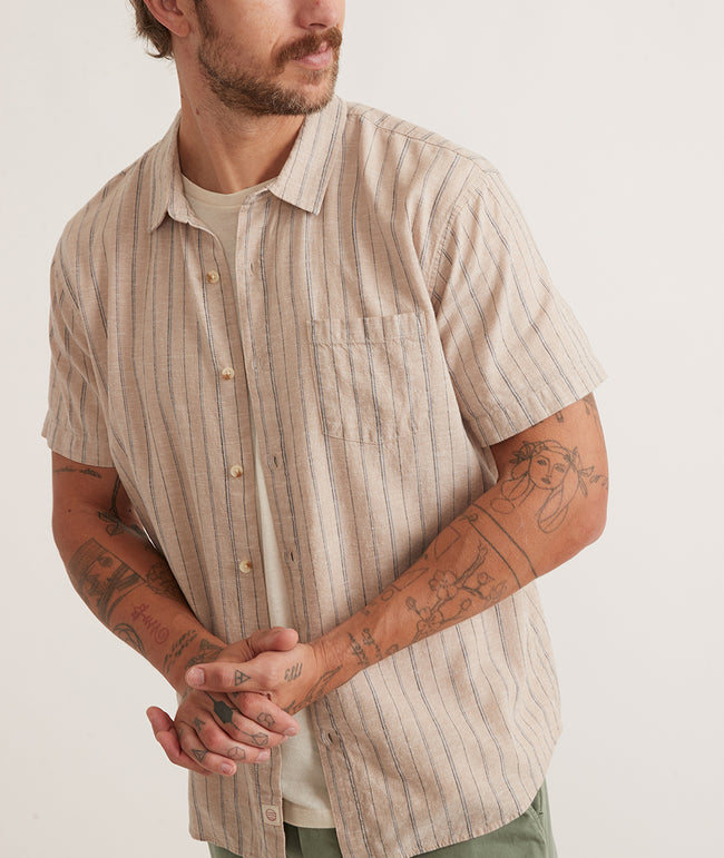 Hemp TENCEL™ Shirt in Khaki/Navy Stripe