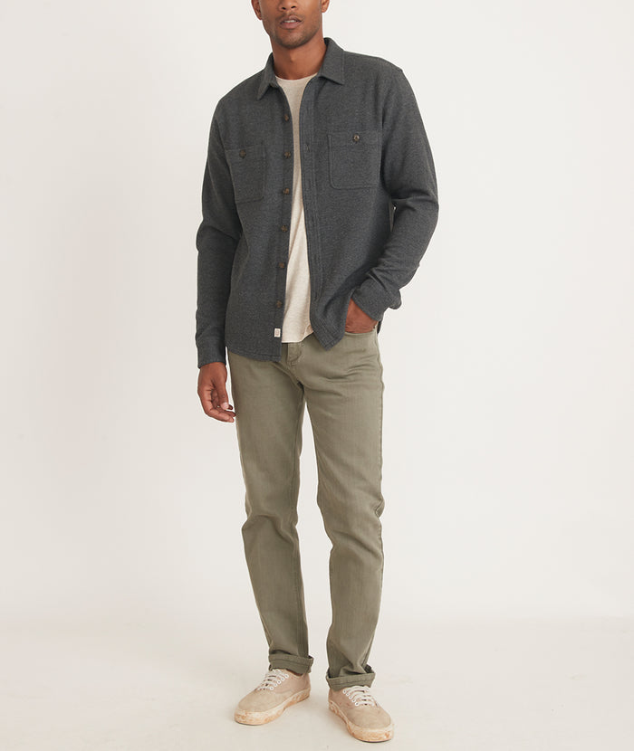 Owen Brushed Stretch Twill Overshirt in Dark Heather Grey – Marine