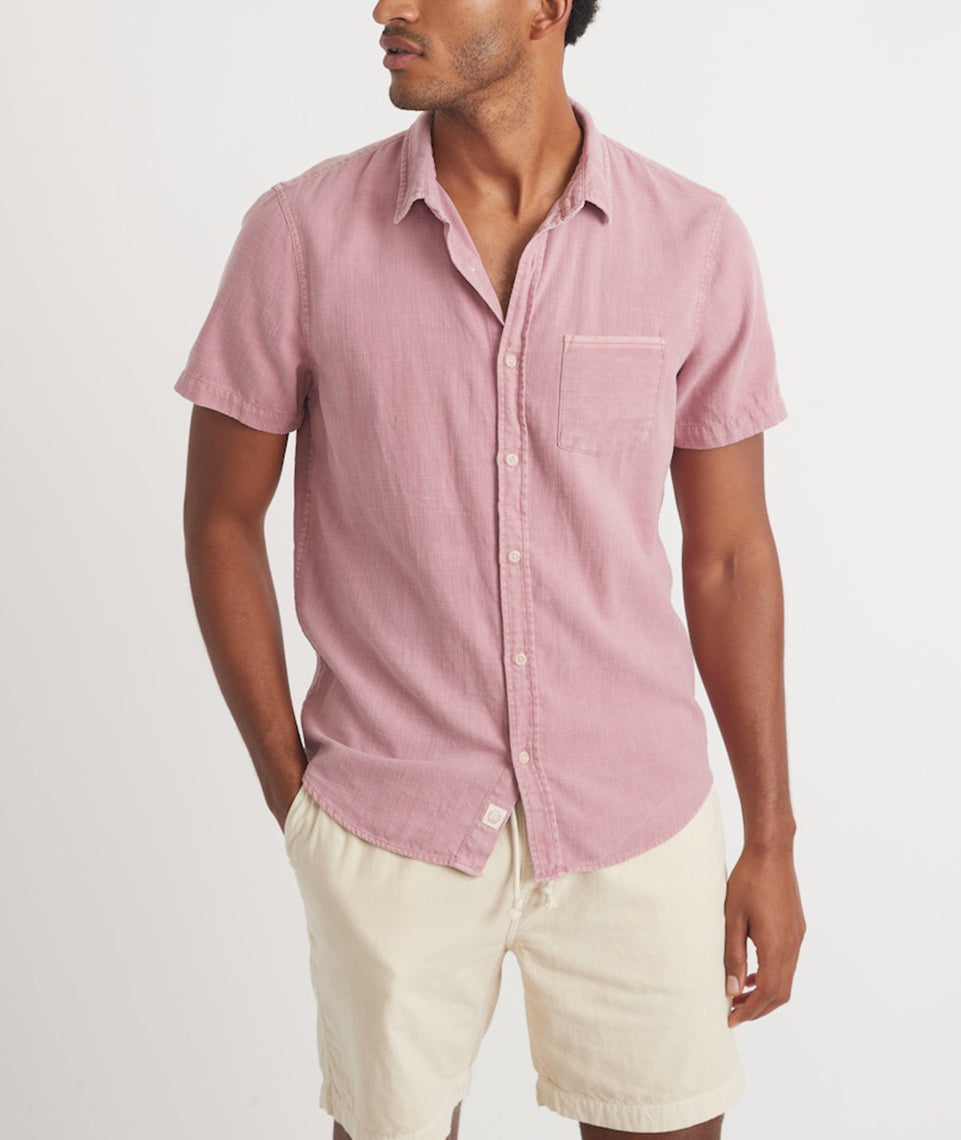 Short Sleeve Selvage Cotton Shirt Dusty Pink