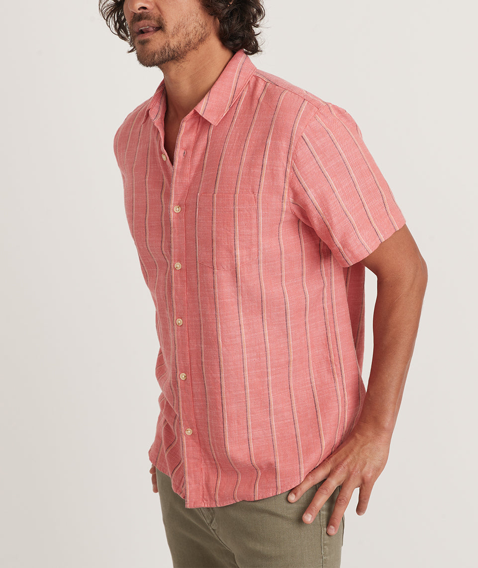 Men's sky blue woven cotton shirt with pink lining featuring