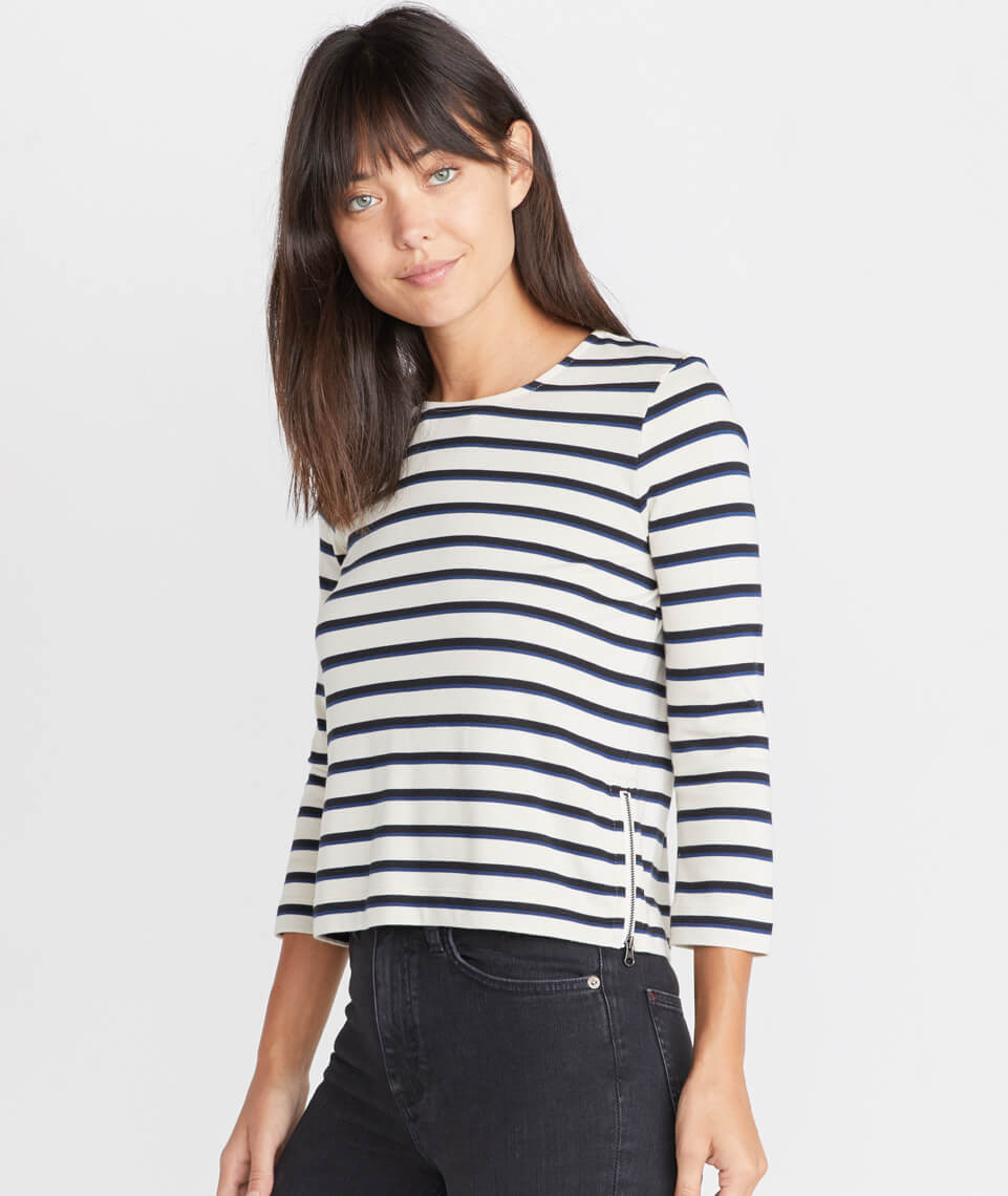 Polly Cropped Tunic White/Navy Stripe