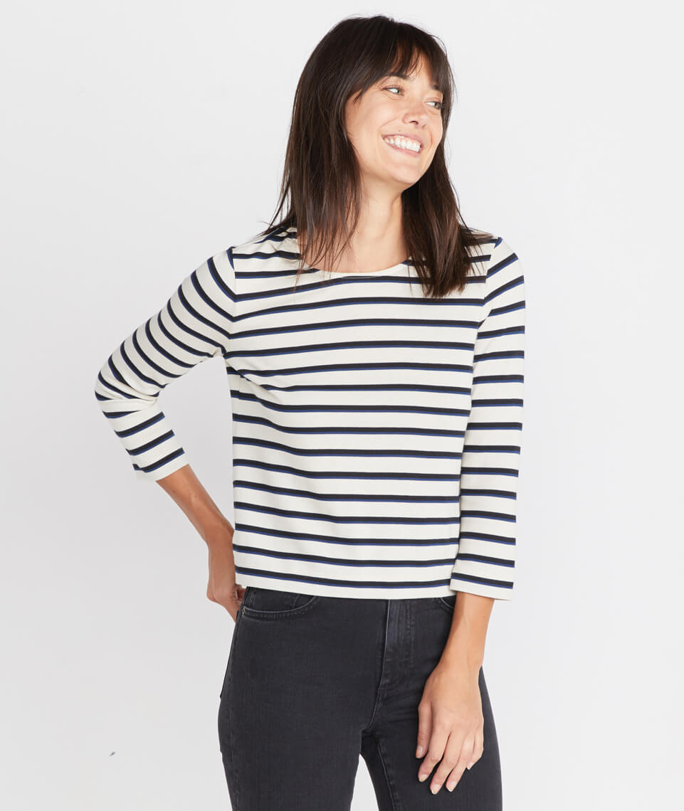 Polly Cropped Tunic White/Navy Stripe