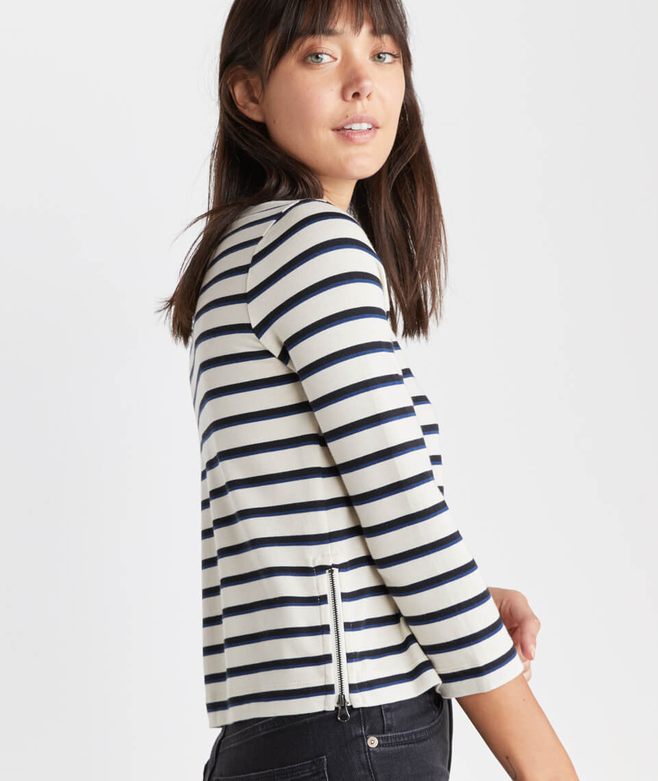 Polly Cropped Tunic White/Navy Stripe