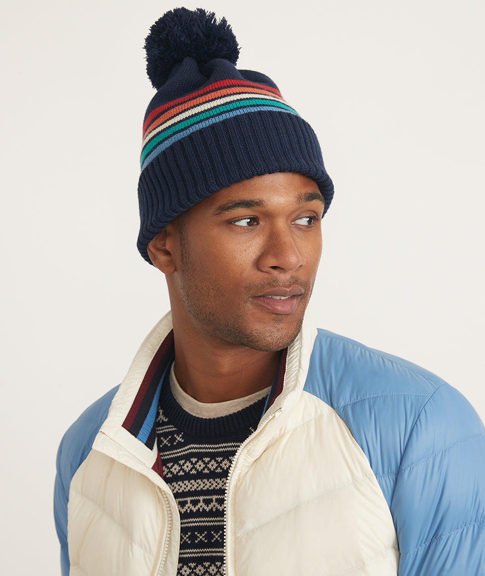 Sunset Pom Beanie in Cream Warm Stripe – Marine Layer