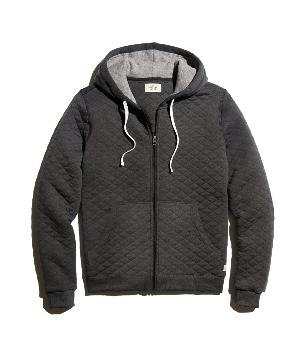 Quilted Zip Hoodie Charcoal Heather