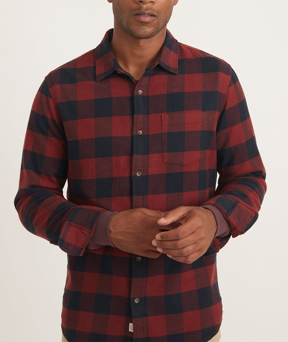 Classic Fit Long Down Balboa in Stretch Marine – Layer Sleeve Navy/Red Button
