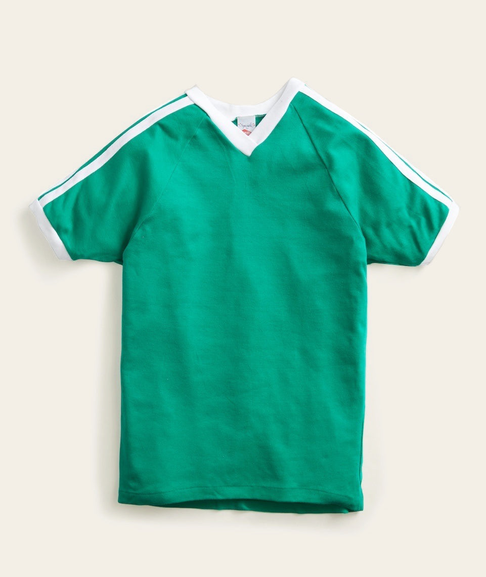 V-Neck Racer Stripe Tee in Green