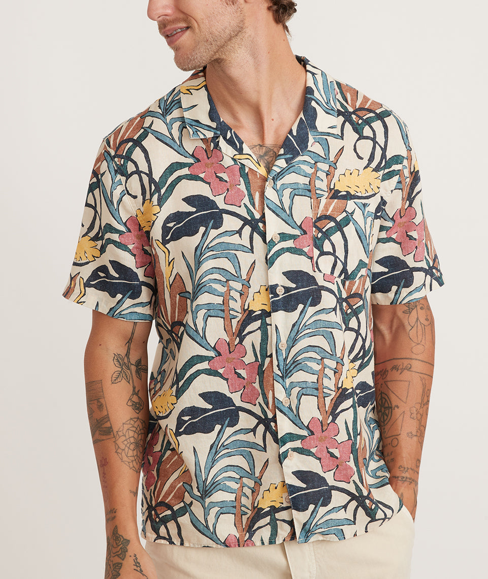 Short Sleeve Printed Resort Shirt Natural Floral Print