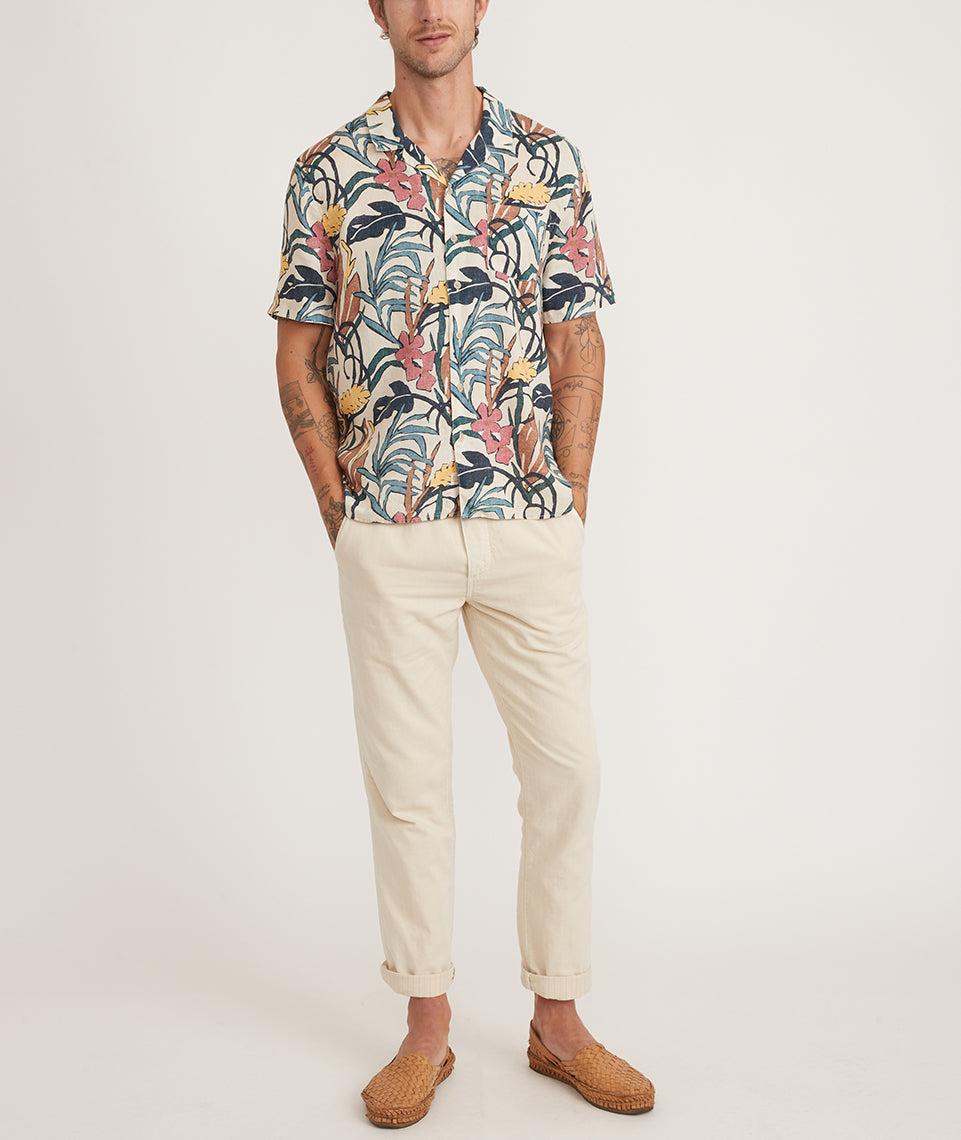 Short Sleeve Printed Resort Shirt Natural Floral Print