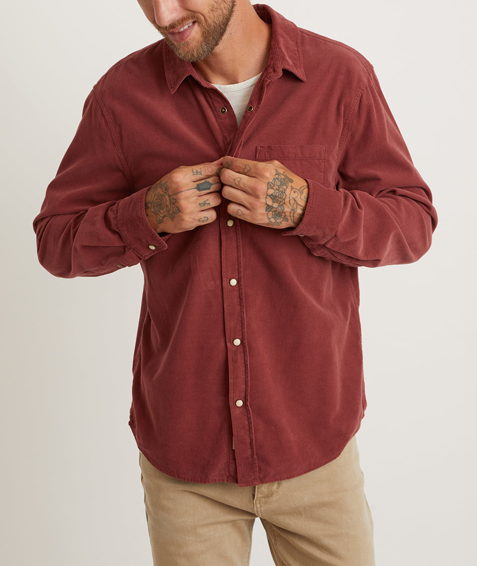 Long Sleeve Lightweight Snap Cord Shirt in Oxblood Red