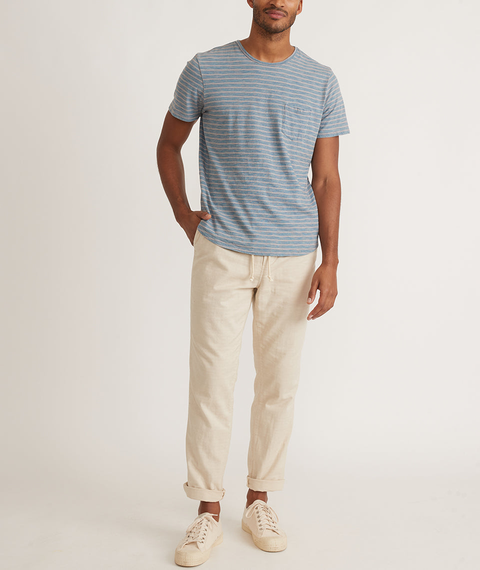 Saddle Hem Pocket Tee in Blue/Red Indigo Stripe