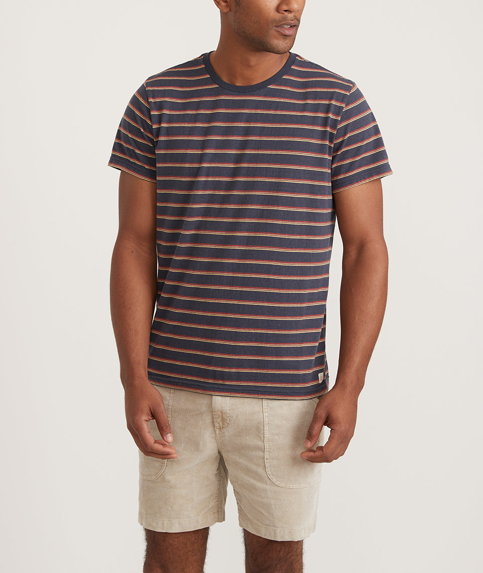 Signature Crew Tee Navy Sunset Stripe