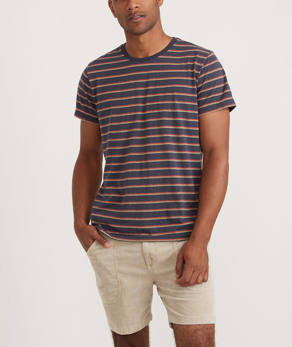 Signature Crew Tee Navy Sunset Stripe