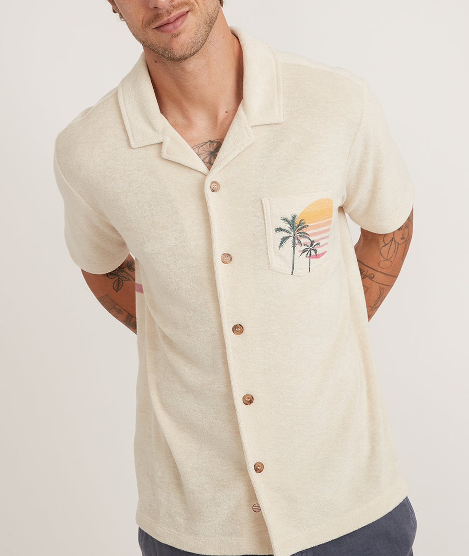 Short Sleeve Terry Out Resort Shirt Creme Brulee Print