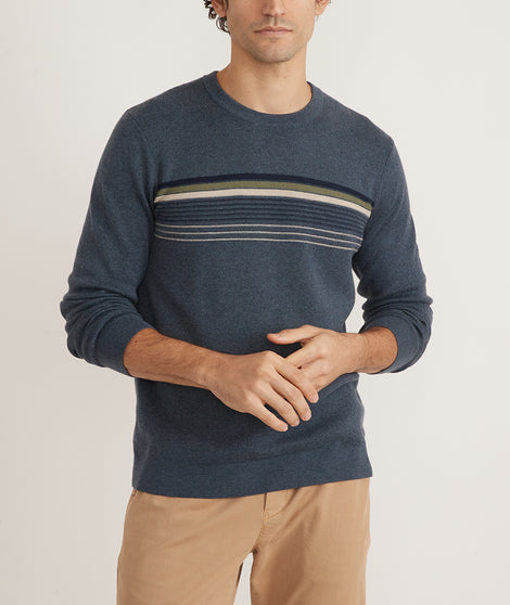 Marine Layer Reed Jacquard Crew Sweater Multi Stripe XL